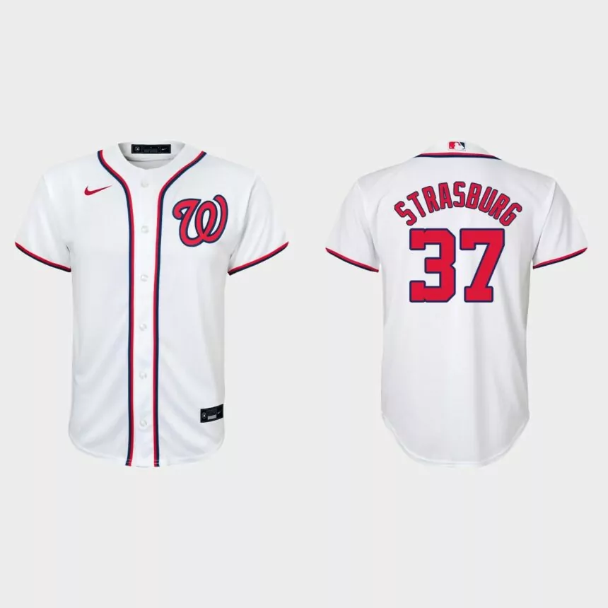 Youth #37 Stephen Strasburg Washington Nationals White Replica Home Jersey