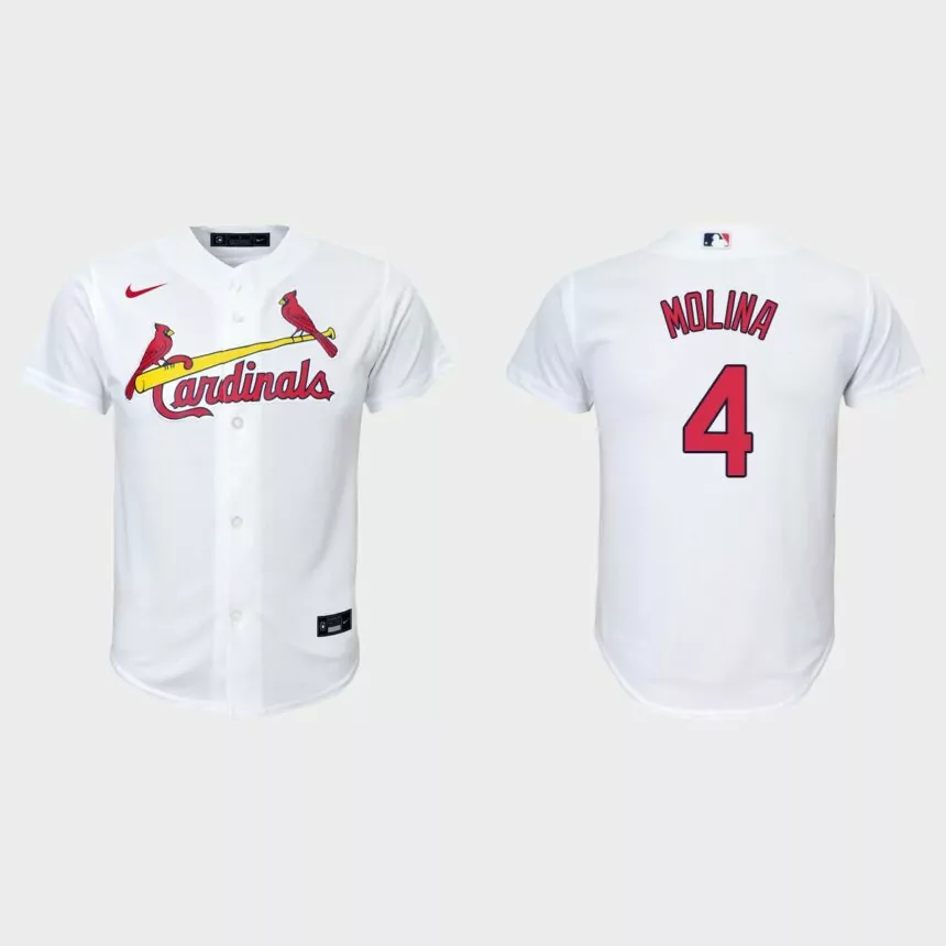 Youth #4 Yadier Molina St. Louis Cardinals White Replica Home Jersey