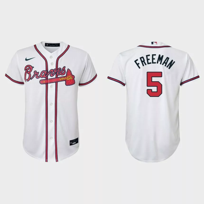 Youth #5 Freddie Freeman Atlanta Braves White Replica Home Jersey