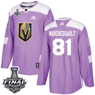 Youth  Adidas Golden Knights #81 Jonathan Marchessault Purple Authentic Fights Cancer 2018 Stanley Cup Final Stitched Youth NHL Jersey