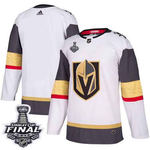 Youth  Adidas Golden Knights Blank White Road Authentic 2018 Stanley Cup Final Stitched Youth NHL Jersey