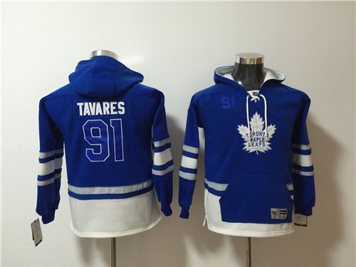 Youth  Maple Leafs 91 John Tavares Blue Youth All Stitched Hooded Sweatshirt