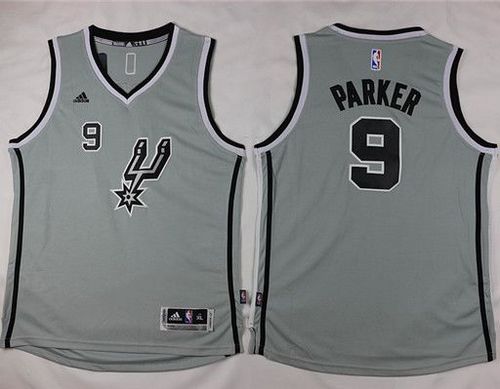 Youth  Spurs #9 Tony Parker Grey Stitched NBA Jersey