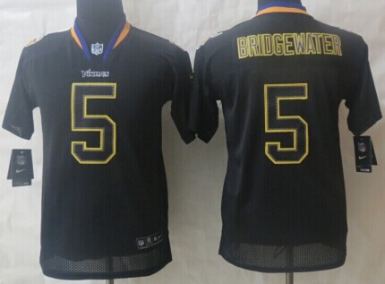 Youth 2014 New Minnesota Vikings #5 Teddy Bridgewater Lights Out Black Elite Jerseys
