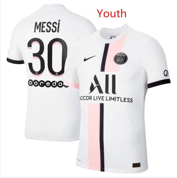 Youth 2021-22 Paris Saint-Germain 30 LIONEL MESSI Away Soccer Jersey