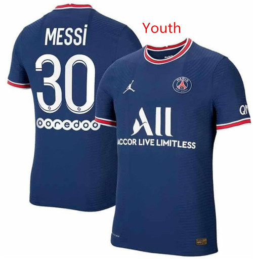 Youth 2021-22 Paris Saint-Germain 30 LIONEL MESSI Home Soccer Jersey