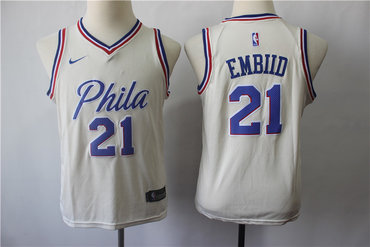 Youth 76ers 21 Joel Embiid Cream City Edition Youth Nike Swingman Jersey