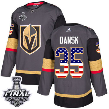 Youth Adidas Golden Knights #35 Oscar Dansk Grey Home Authentic USA Flag 2018 Stanley Cup Final Stitched Youth NHL Jersey