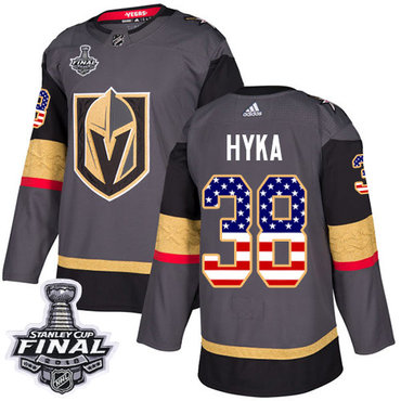Youth Adidas Golden Knights #38 Tomas Hyka Grey Home Authentic USA Flag 2018 Stanley Cup Final Stitched Youth NHL Jersey