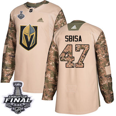 Youth Adidas Golden Knights #47 Luca Sbisa Camo Authentic 2017 Veterans Day 2018 Stanley Cup Final Stitched Youth NHL Jersey