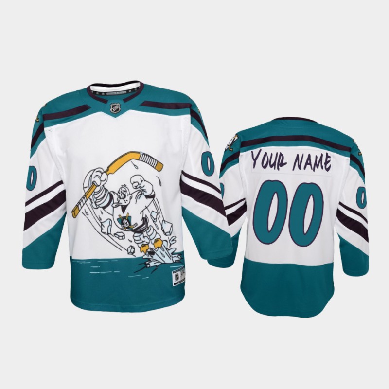 Youth Anaheim Ducks Custom 2021 White Adidas NHL REVERSE RETRO Jersey Stitched