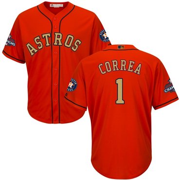 Youth Astros 1 Carlos Correa Orange Youth 2018 Gold Program Cool Base Jersey