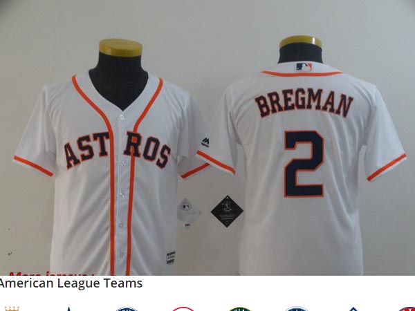 Youth Astros 2 Alex Bregman White Youth Cool Base Jersey