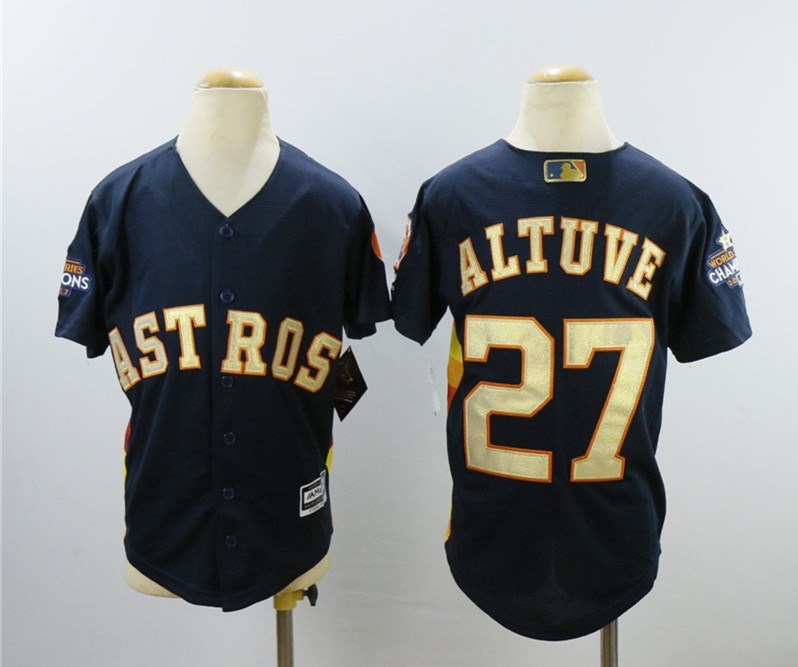 Youth Astros 27 Jose Altuve Navy Youth 2018 Gold Program Cool Base Jersey