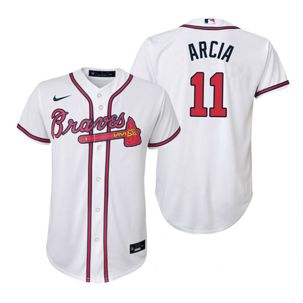 Youth Atlanta Braves #11 Orlando Arcia Home White Stitched Jersey