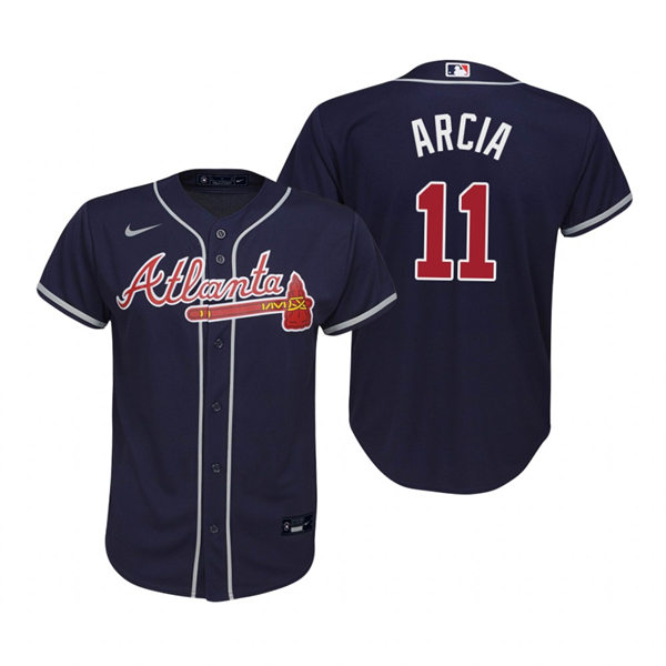 Youth Atlanta Braves #11 Orlando Arcia Navy Alternate Stitched Jersey
