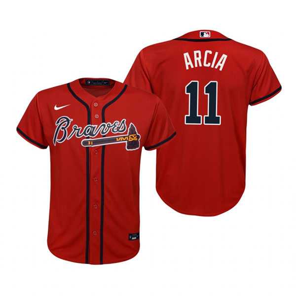 Youth Atlanta Braves #11 Orlando Arcia Red Alternate Jersey