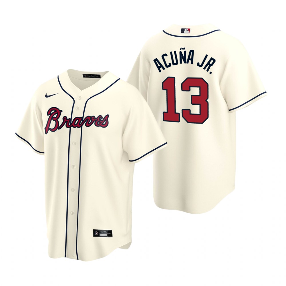 Youth Atlanta Braves #13 Ronald Acuna Jr. Nike Cream Alternate Cool Base Jersey