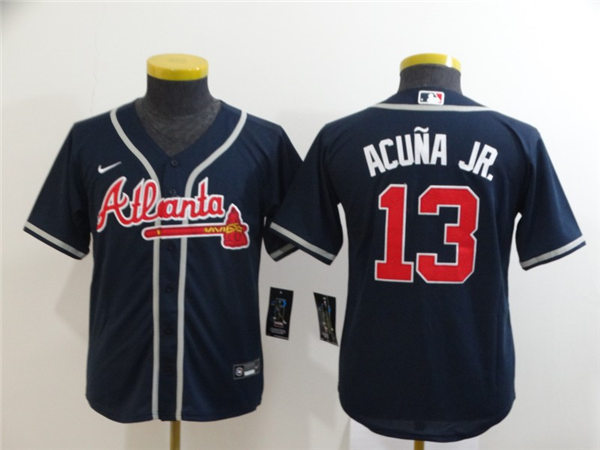 Youth Atlanta Braves #13 Ronald Acuna Jr. Nike Navy Alternate Cool Base Jerseys