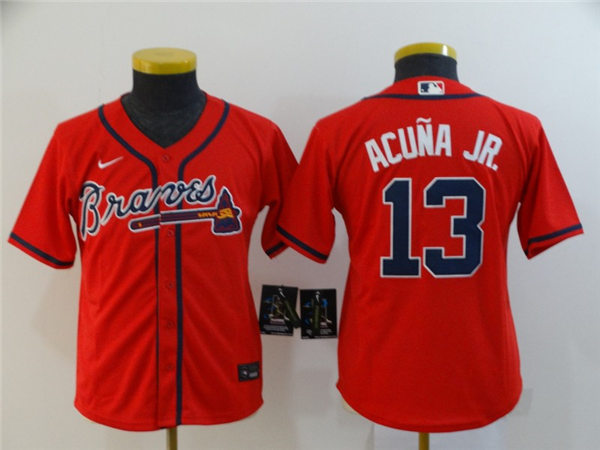 Youth Atlanta Braves #13 Ronald Acuna Jr. Nike Red Alternate Cool Base Jerseys
