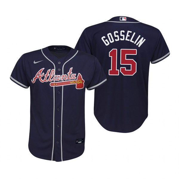 Youth Atlanta Braves #15 Phil Gosselin Navy Alternate Jersey