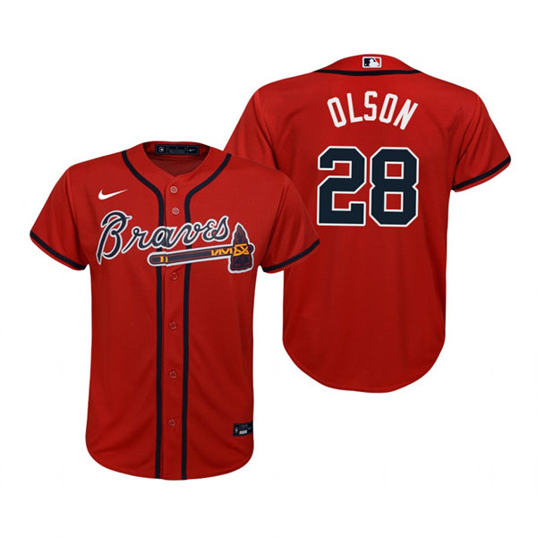 Youth Atlanta Braves #28 Matt Olson Red Alternate Jersey