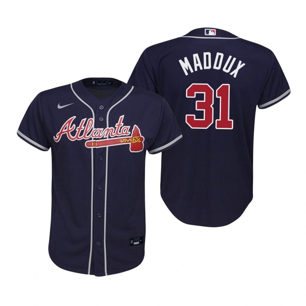 Youth Atlanta Braves #31 Greg Maddux Nike Navy Alternate Cool Base Jersey