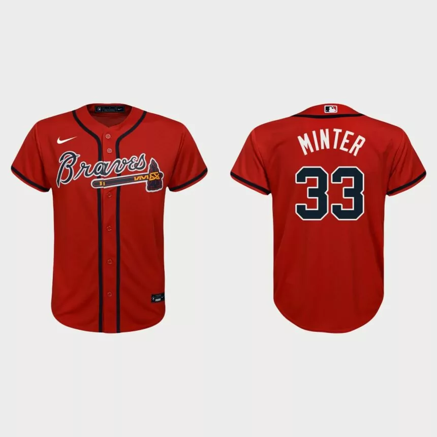 Youth Atlanta Braves #33 A.J. Minter Red Replica Alternate Jersey