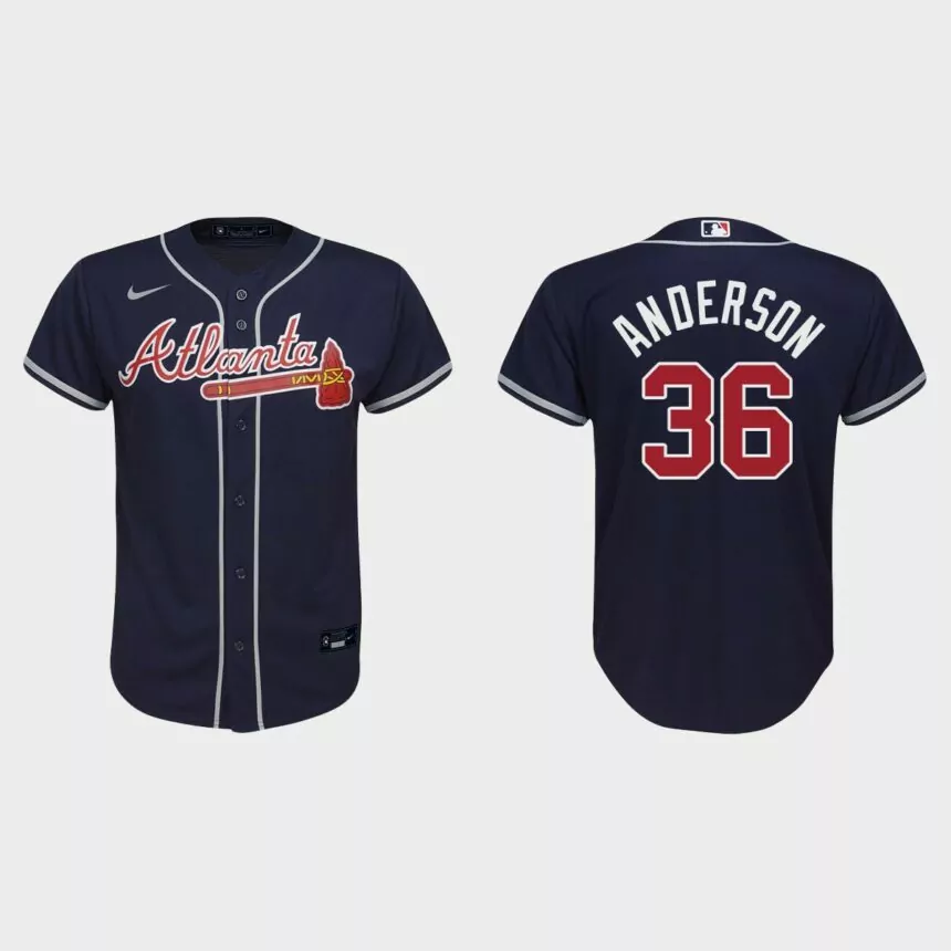 Youth Atlanta Braves #36 Ian Anderson Navy Replica Alternate Jersey