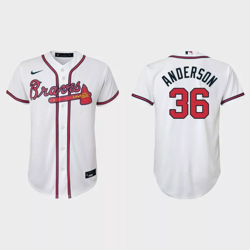Youth Atlanta Braves #36 Ian Anderson White Replica Home Jersey