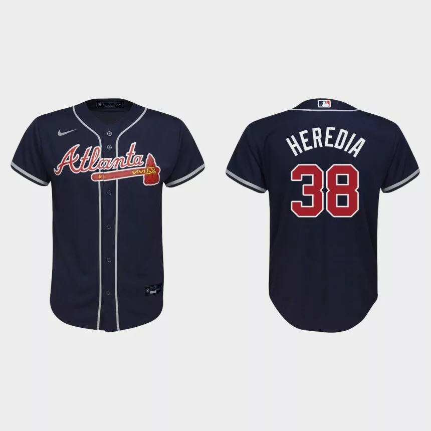 Youth Atlanta Braves #38 Guillermo Heredia Navy Replica Alternate Jersey