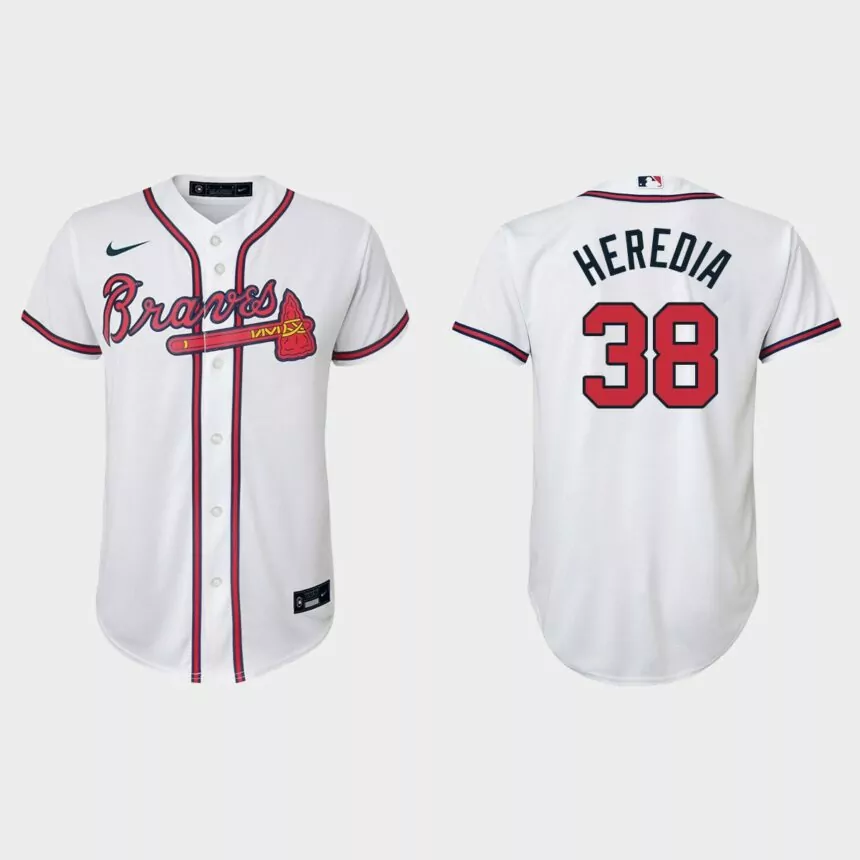 Youth Atlanta Braves #38 Guillermo Heredia White Replica Home Jersey