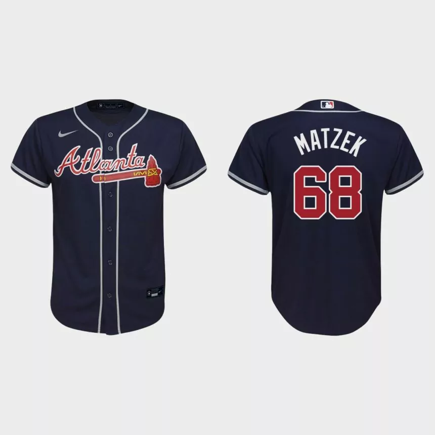 Youth Atlanta Braves #68 Tyler Matzek Navy Replica Alternate Jersey