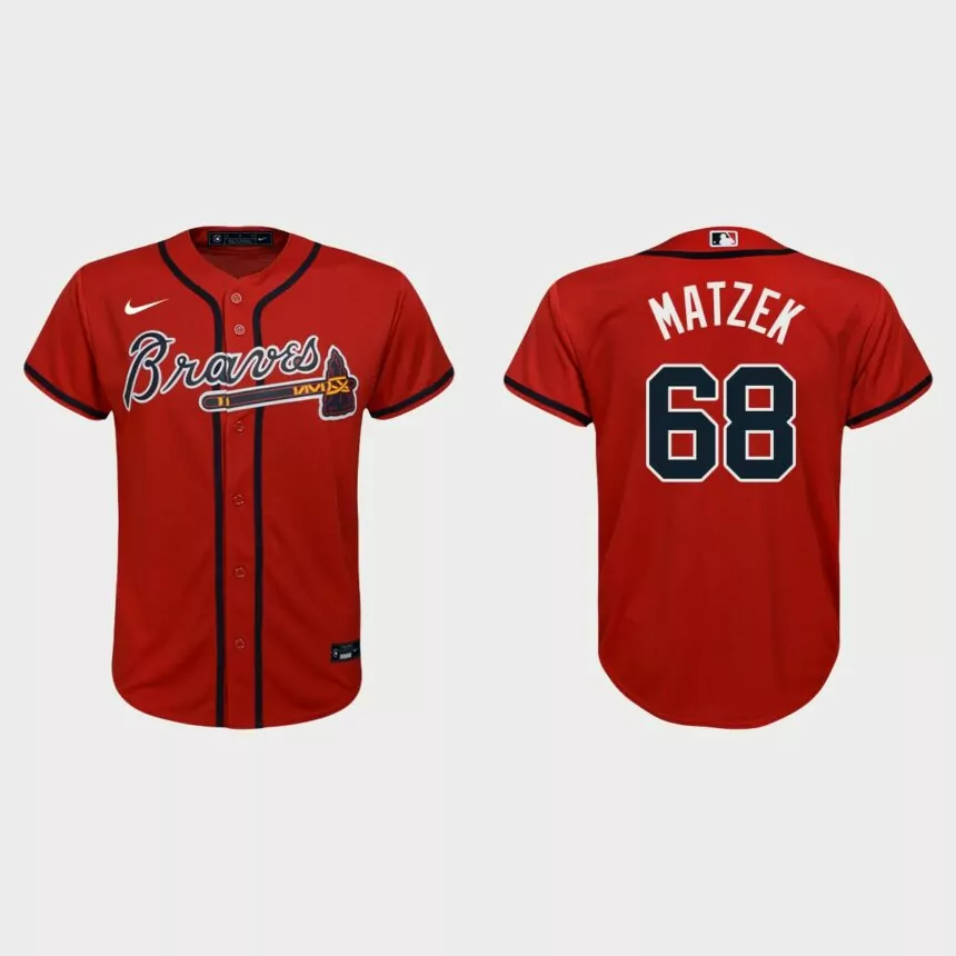 Youth Atlanta Braves #68 Tyler Matzek Red Replica Alternate Jersey
