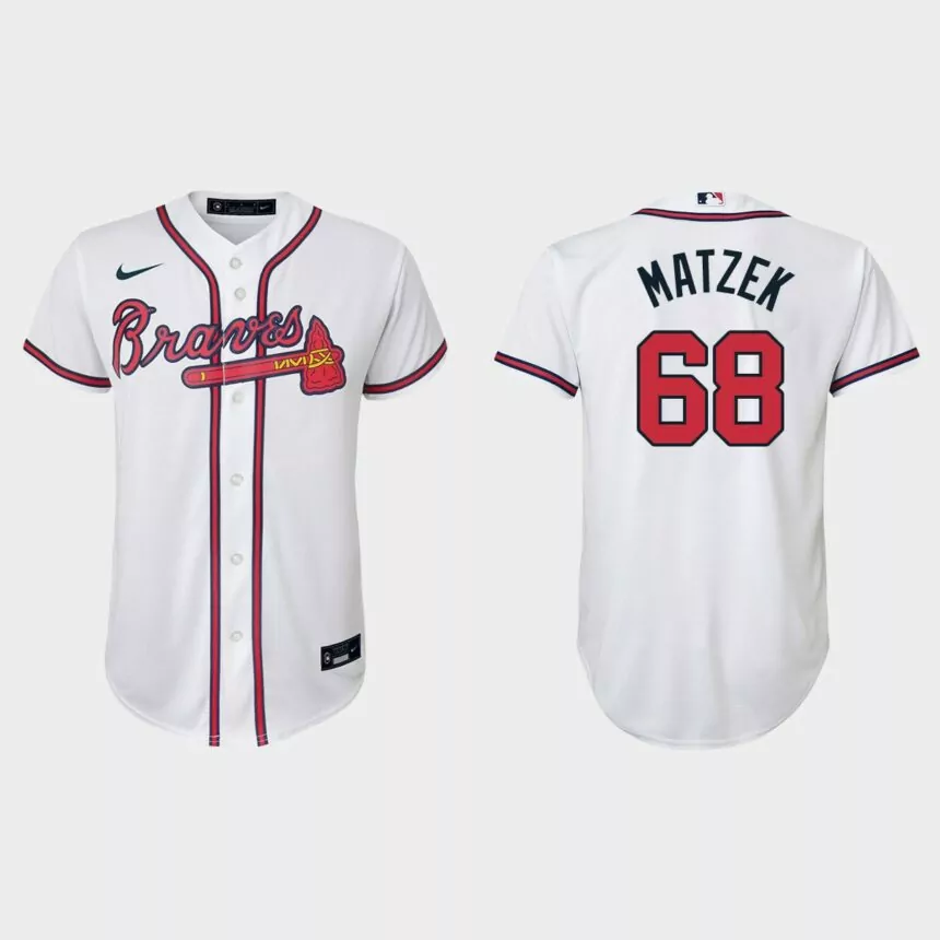 Youth Atlanta Braves #68 Tyler Matzek White Replica Home Jersey