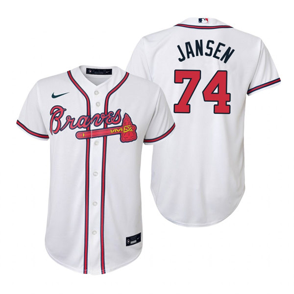 Youth Atlanta Braves #74 Kenley Jansen Home White Stitched Jersey