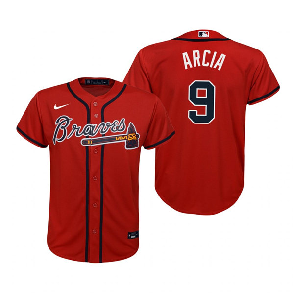 Youth Atlanta Braves #9 Orlando Arcia Nike Red Alternate Cool Base Jersey