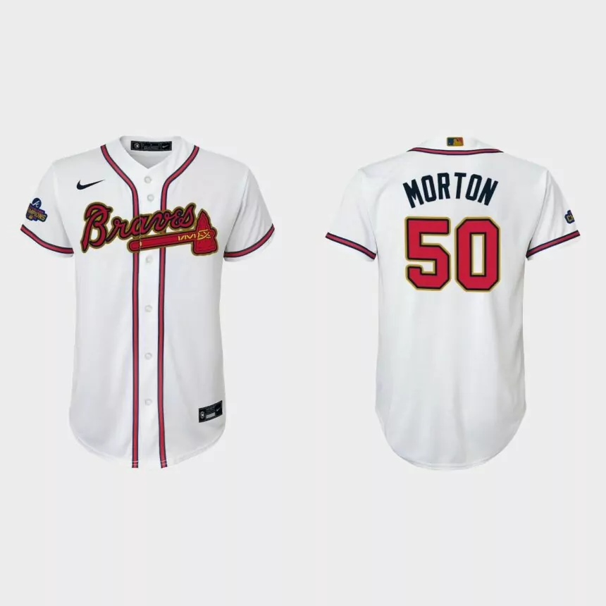 Youth Atlanta Braves Charlie Morton 2022 Gold Program White Replica Jersey