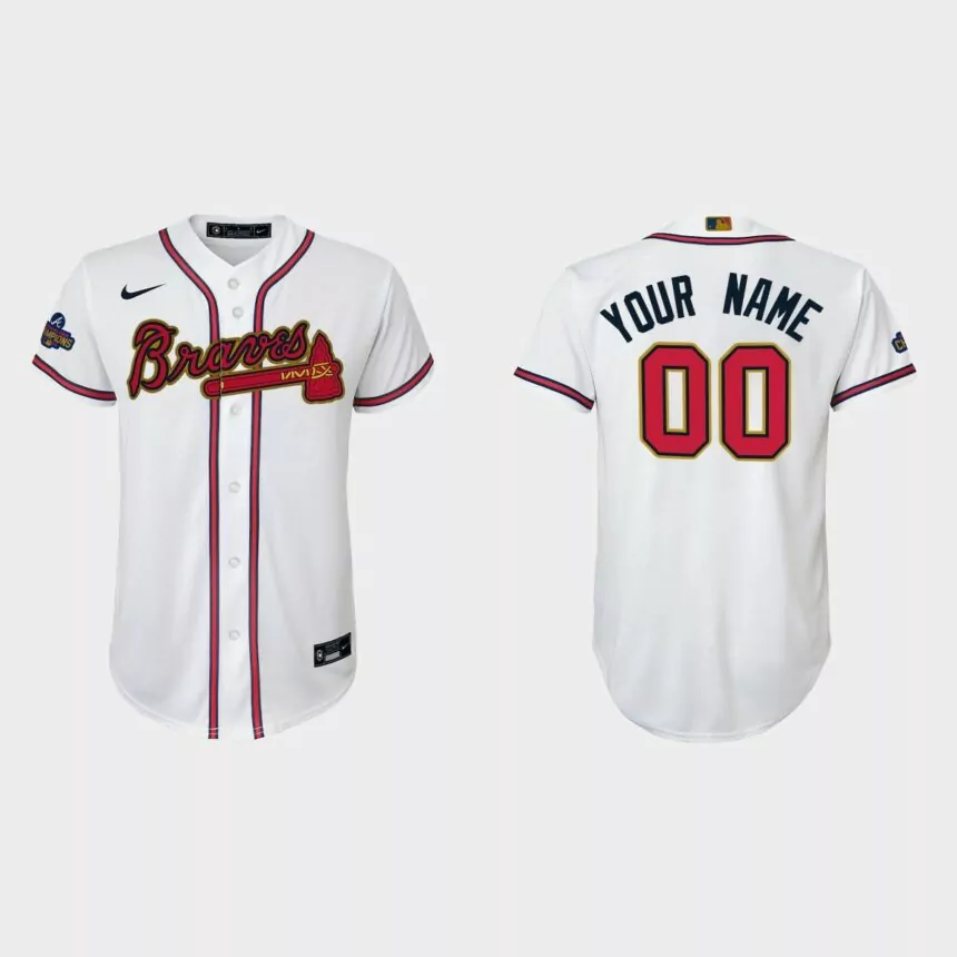 Youth Atlanta Braves Custom 2022 Gold Program White Replica Jersey