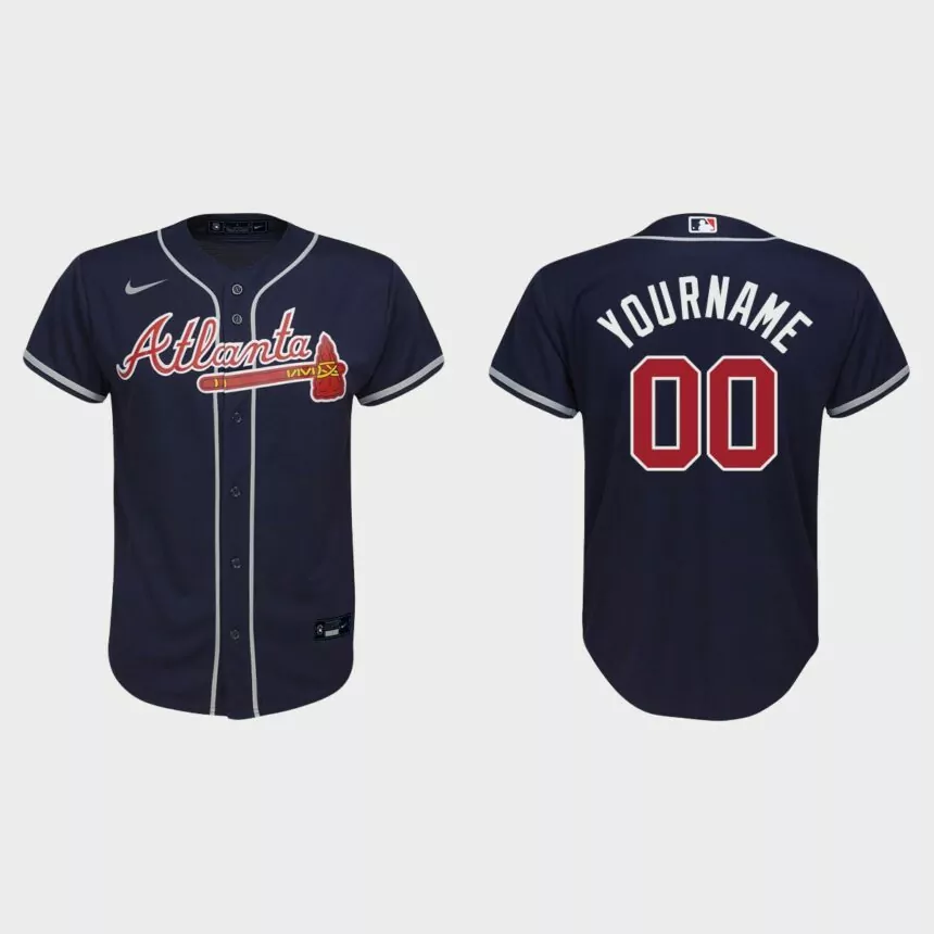 Youth Atlanta Braves Custom Navy Replica Alternate Jersey