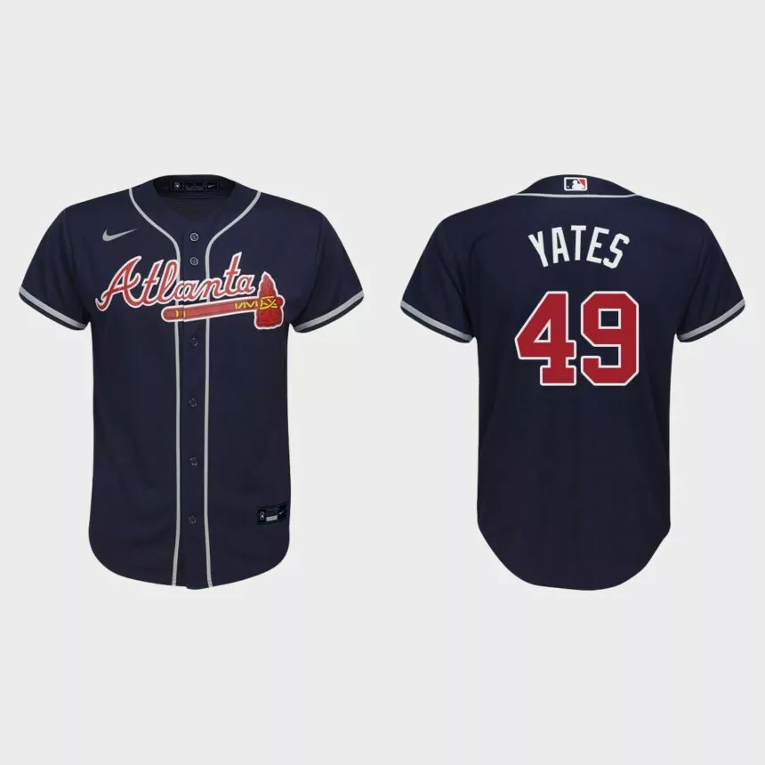 Youth Atlanta Braves Kirby Yates Navy Replica Alternate Jersey