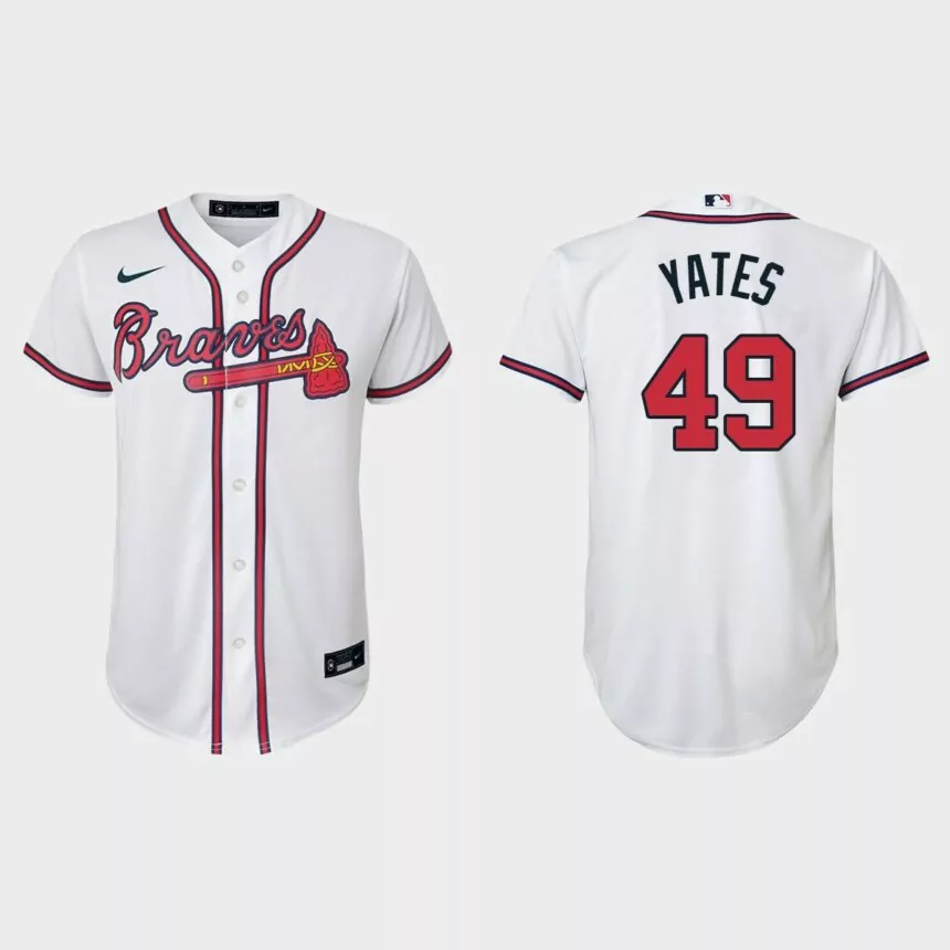 Youth Atlanta Braves Kirby Yates White Replica Home Jersey