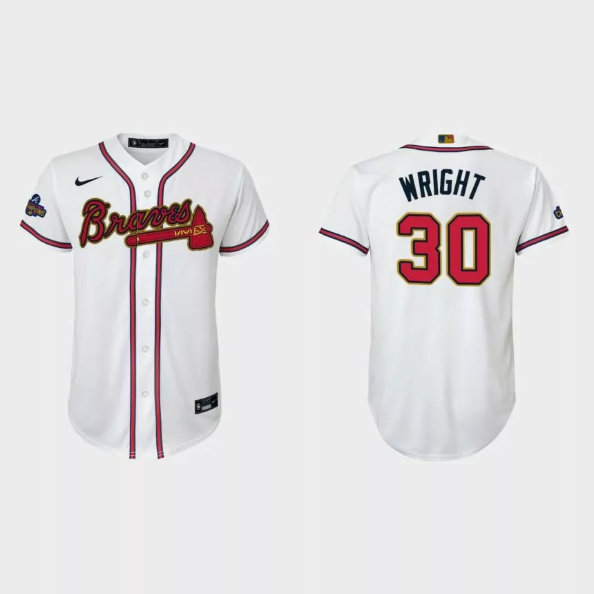 Youth Atlanta Braves Kyle Wright 2022 Gold Program White Replica Jersey