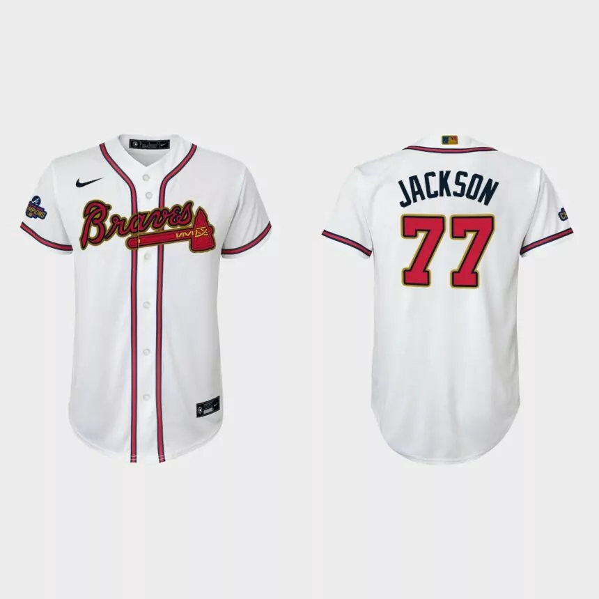 Youth Atlanta Braves Luke Jackson 2022 Gold Program White Replica Jersey