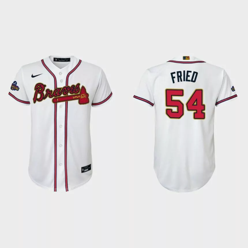 Youth Atlanta Braves Max Fried 2022 Gold Program White Replica Jersey