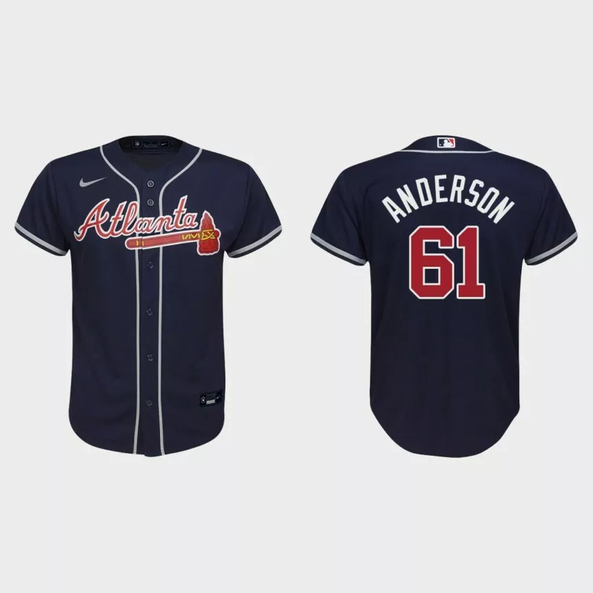 Youth Atlanta Braves Nick Anderson Navy Replica Alternate Jersey