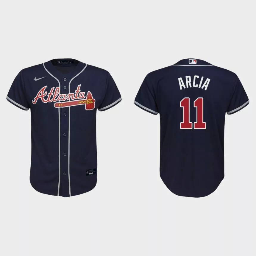 Youth Atlanta Braves Orlando Arcia Navy Replica Alternate Jersey