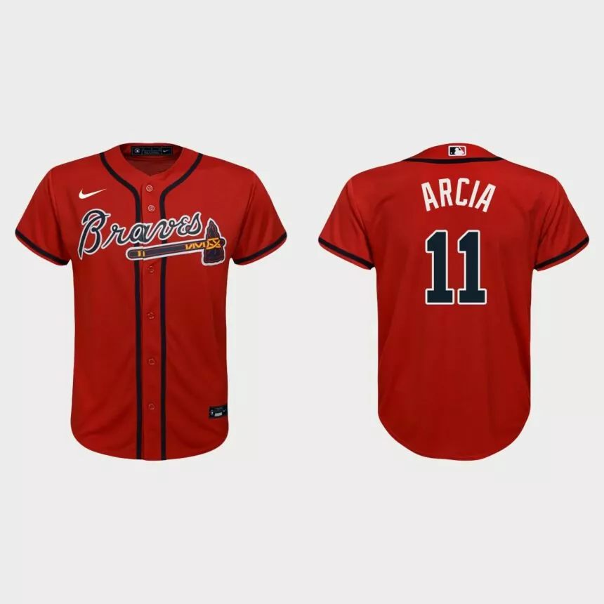 Youth Atlanta Braves Orlando Arcia Red Replica Alternate Jersey