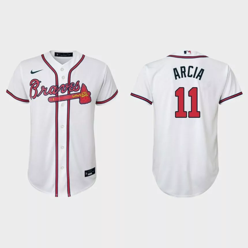 Youth Atlanta Braves Orlando Arcia White Replica Home Jersey