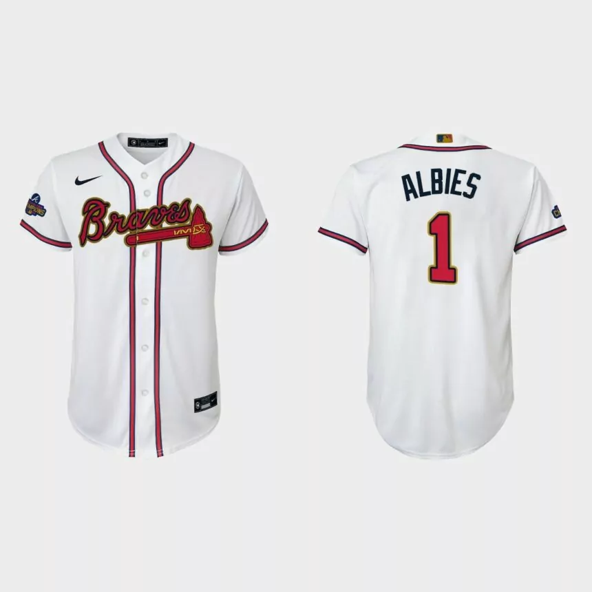 Youth Atlanta Braves Ozzie Albies 2022 Gold Program White Replica Jersey